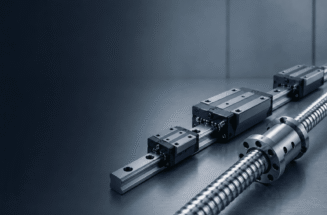 Linear guide rail with carriage blocks and ball screw nut