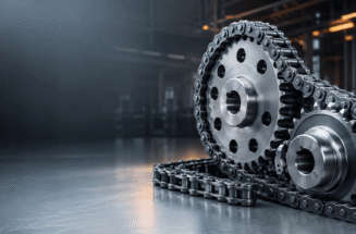 Roller chain running on industrial sprockets