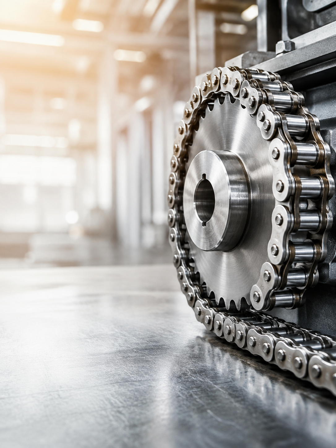 Industrial roller chain and sprocket drive