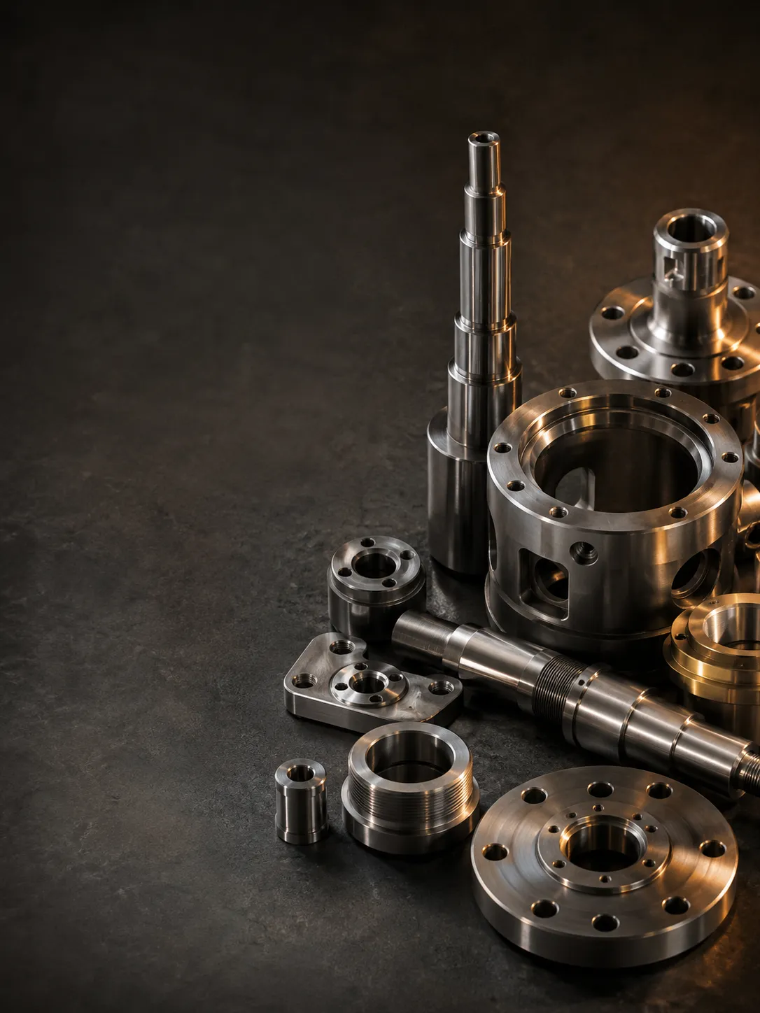 Custom CNC machined shafts, flanges, housings and precision parts