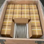 Curved gear rack segments packed for export shipment