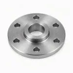 CNC turned steel flange with centre hub, bore and six bolt holes