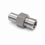 CNC turned stainless steel fitting with hex flats and through bore