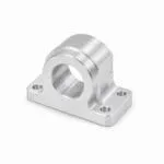 CNC machined aluminium bearing housing with bore and mounting holes