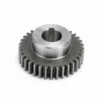 CNC machined steel hub spur gear with keyed bore, custom transmission component