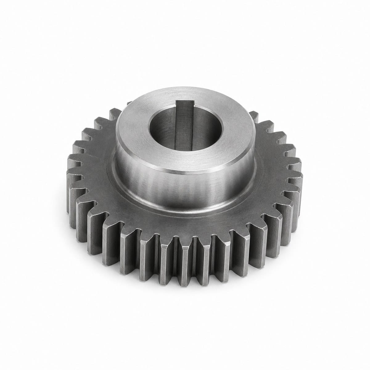 Custom Transmission Component CNC machined steel hub spur gear with keyed bore, custom transmission component