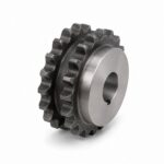 Duplex roller chain sprocket with two tooth rows and hub