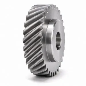 Left-hand steel helical gear with hub and bore