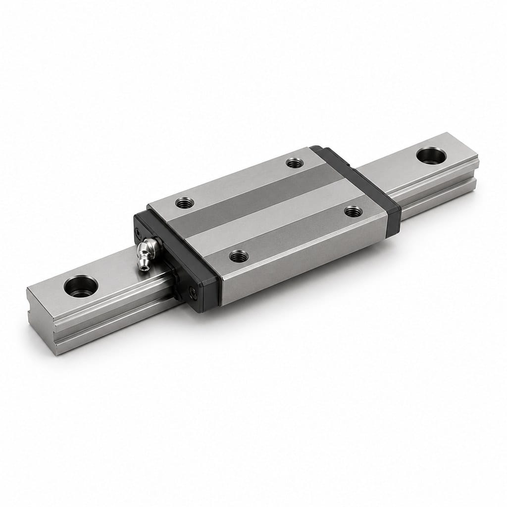Low-Profile Linear Guide Block Low-profile linear guide carriage block on rail