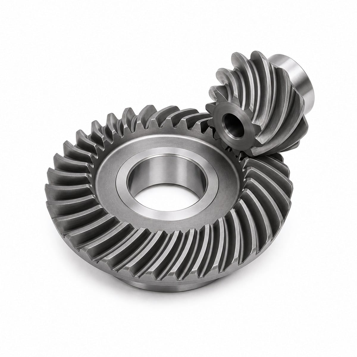 Spiral Bevel Gear Set Spiral bevel gear and pinion set in hardened steel