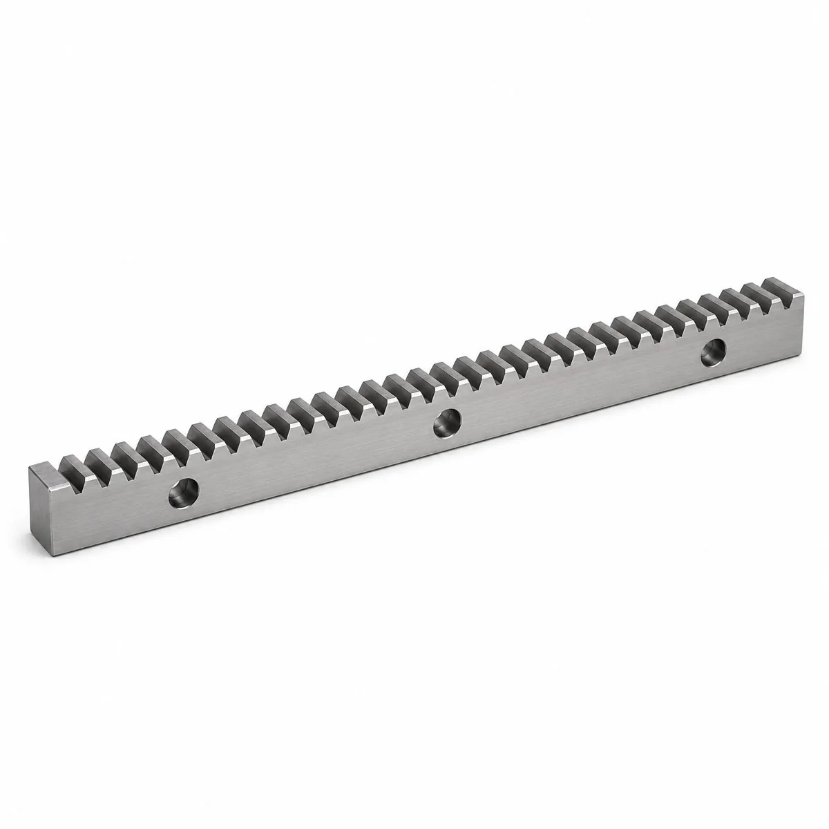 Precision spur gear rack in ground steel with counterbored mounting holes