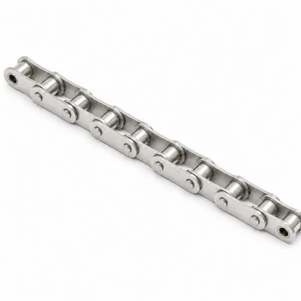 Stainless steel double pitch conveyor chain for corrosive and washdown environments