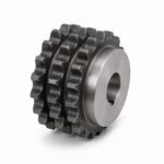 Triplex roller chain sprocket with three tooth rows and hub