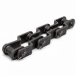 Welded steel drag chain with offset sidebars welded to barrels for heavy bulk handling